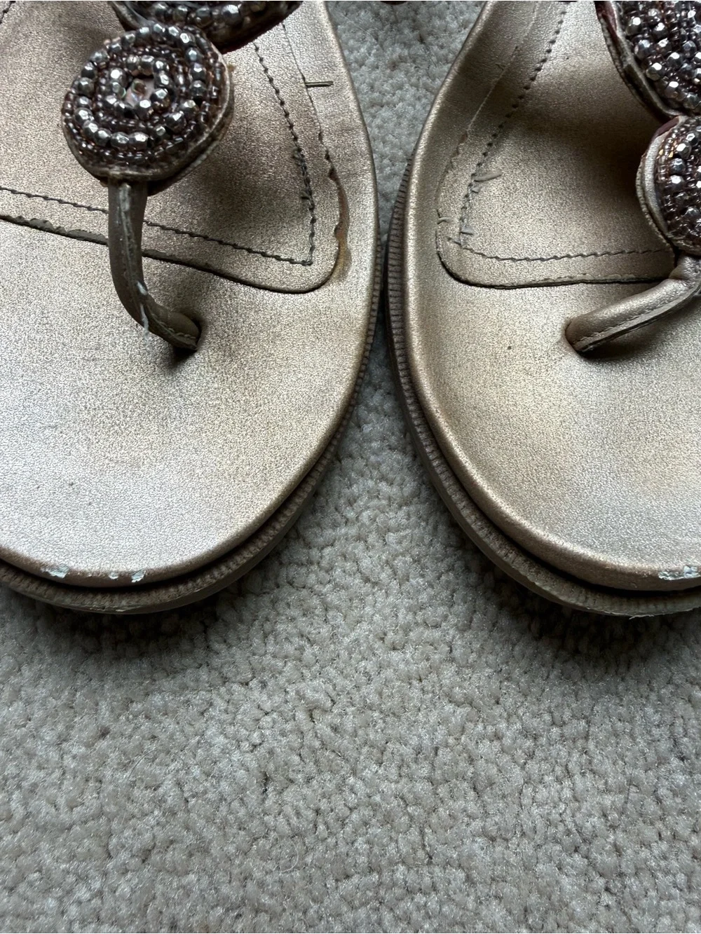 Vintage Kenneth Cole Reaction Metallic Beaded Thong Sandals - Gold